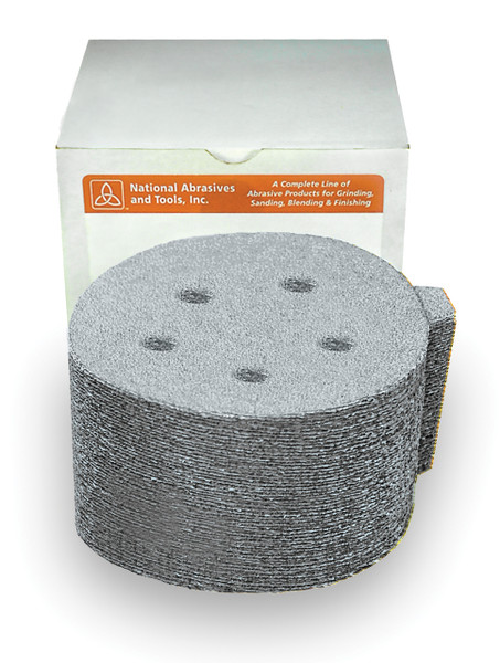 Alfa Tools PTSW52400 5" x 0 240G PSA Paper Disc, Silicon Carbide White, Tabbed, 100/Box