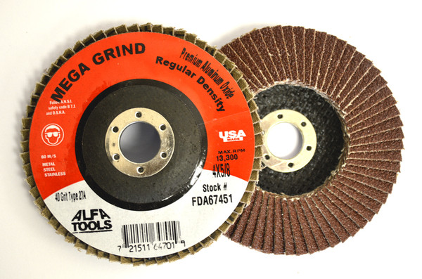 Alfa Tools FDA67460N 5" x 5/8-11" x 40 Grit T27 Aluminum Oxide Flap Disc W/Nut