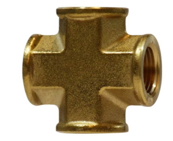 Midland Metal 28049 Pipe Cross, 1/8 in FNPTF x 1/8 in FNPTF x 1/8 in FNPTF x 1/8 in FNPTF, Brass