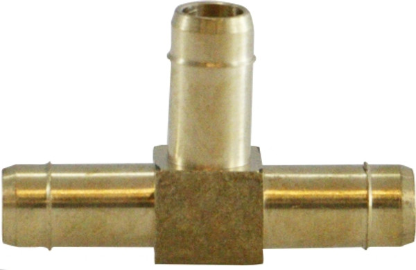 Midland Metal 21153 Union Tee, 3/8 in Barbed x 3/8 in Barbed x 1/4 in Barbed, Brass
