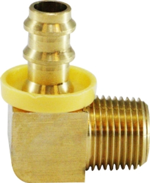 Midland Metal 30377 90 deg Elbow, 3/8 in Push-On Hose Barbed x 1/2 in MIP, Brass