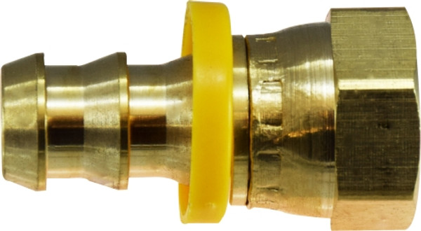 Midland Metal 30232 Adapter, 5/16 in Push-On Hose Barbed x 5/16 in Female SAE 45 deg/37 deg JIC Swivel, Brass
