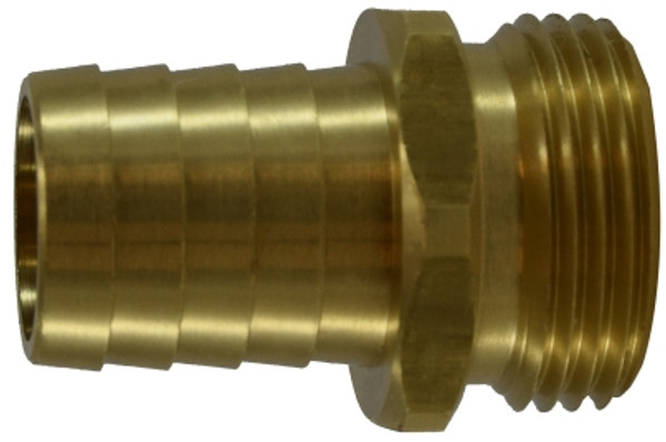 Midland Metal 30553 Short Shank Hex Adapter, 1 in Garden Hose Barbed x 1 in MNPSM, Brass