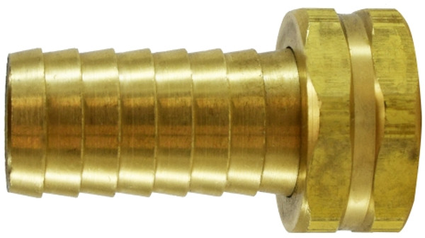 Midland Metal 30566 Long Shank Hex Adapter, 5/8 in Garden Hose Barbed x 3/4 in FNPSM, Brass