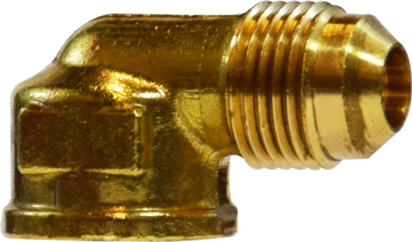 Midland Metal 10324 90 deg Elbow, 1/2 in Male Flared x 3/8 in FNPTF, Brass