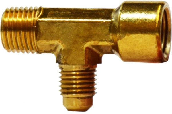 Midland Metal 10382 Adapter Tee/Service Tee, 1/8 in MIP x 1/8 in FIP x 1/4 in SAE 45 deg Male Flared, Brass