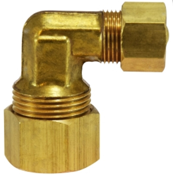 Midland Metal 18135 90 deg Reducing Elbow, 3/8 in Compression x 1/4 in Compression, Brass