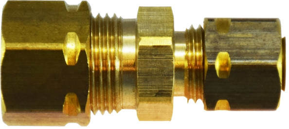 Midland Metal 26079 Captive Sleeve Reducing Union, 3/8 in Compression x 1/4 in Compression, Brass