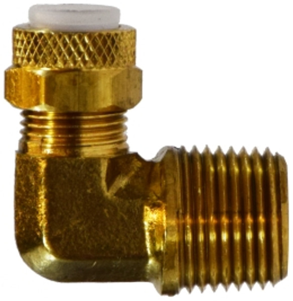 Midland Metal Poly-Flo 20289 90 deg Elbow, 1/4 in Tube OD x 1/8 in MNPTF, Brass