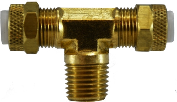 Midland Metal Poly-Flo 20319 Branch Tee, 1/4 in Tube OD x 1/4 in Tube OD x 1/8 in MNPTF, Brass