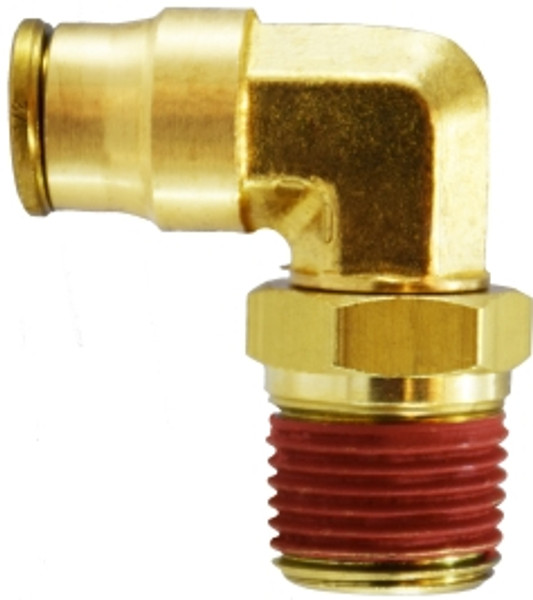 Midland Metal 20085 90 deg Swivel Elbow, 1/2 in Push-In x 3/8 in MIP, Brass