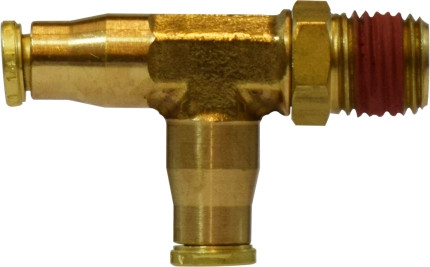 Midland Metal 20164 Swivel Run Tee, 3/8 in Push-In x 3/8 in Push-In x 1/4 in MNPTF, Brass
