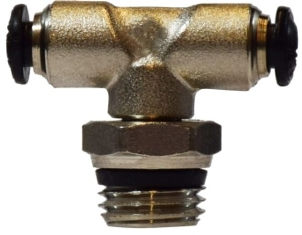 Midland Metal 20691N Swivel Branch Tee, 8 mm Push-In x 1/2 in MPT x 8 mm Push-In, Brass, Nickel-Plated