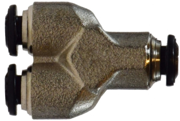 Midland Metal 20815N Union Wye, 8 mm Push-In x 8 mm Push-In x 8 mm Push-In, Brass, Nickel-Plated