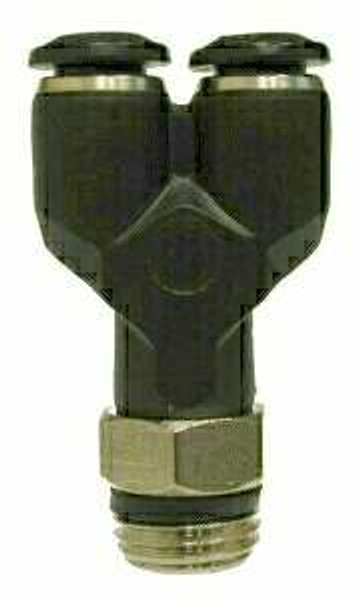 Midland Metal 20823 Universal Swivel Wye, 10 mm Push-In x 1/4 in MPT x 10 mm Push-In, Composite, Nickel-Plated