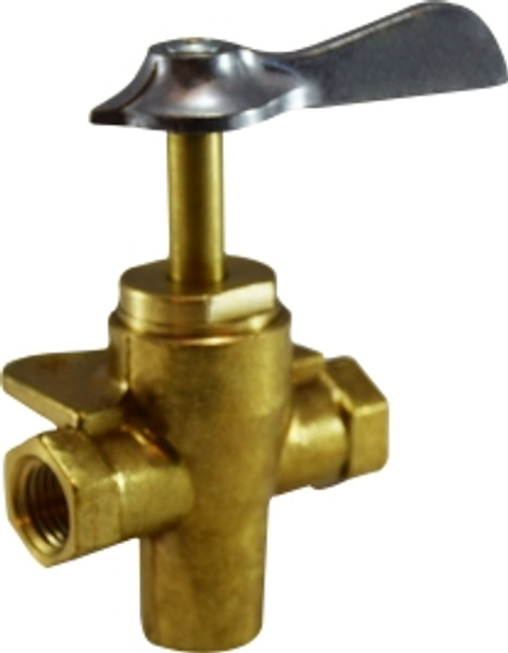 Midland Metal 46241 Less Click 3 Way Ball Valve, 3 and 4 Way Valves, 1/4F Bot Out 3 Way Valve L/Check, Brass Fittings