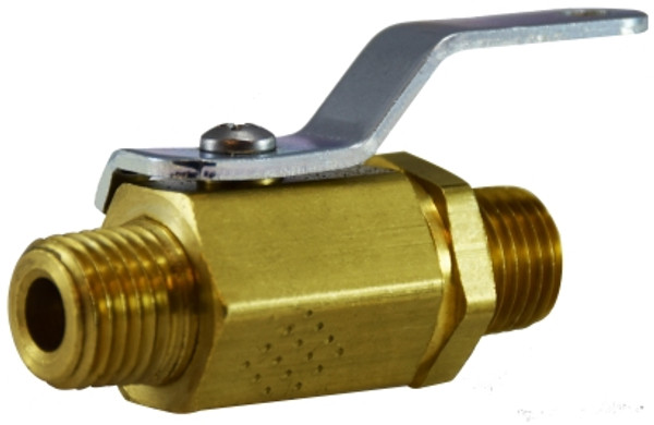 Midland Metal 46910 Miniature Ball Valve, 1/8 in Nominal, MIP x MIP, 1000 psig Pressure, Brass Body