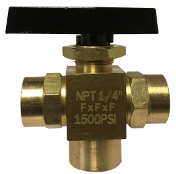 Midland Metal 46951 Instrumentation Ball Valve, 1/8 x 1/8 x 1/8 in Nominal, FPT x FPT x FPT, Brass Body