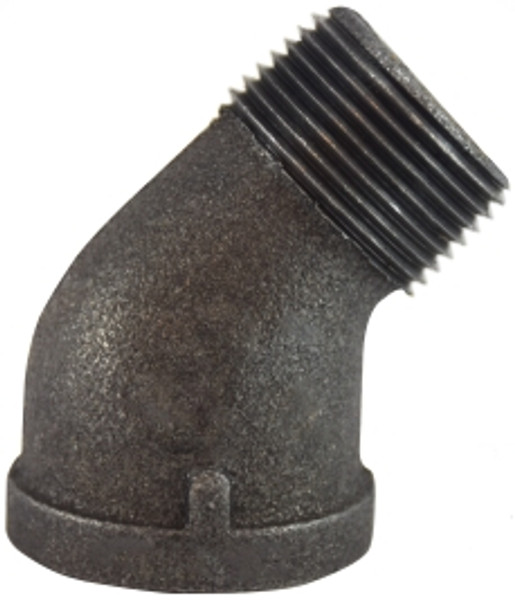 Midland Metal 65203 45 deg Street Elbow, 1/2 in MPT x 1/2 in FPT, Iron, Black, 150 lb