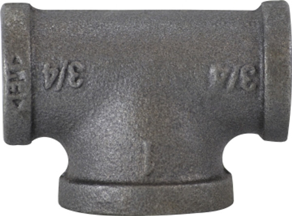 Midland Metal 65289 Bullhead Tee, 3/4 in FPT x 3/4 in FPT x 1 in FPT, Iron, Black, 150 lb