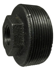 Midland Metal 65520 Reducer Hex Bushing, 1-1/2 in MPT x 3/8 in FPT, Iron, Black