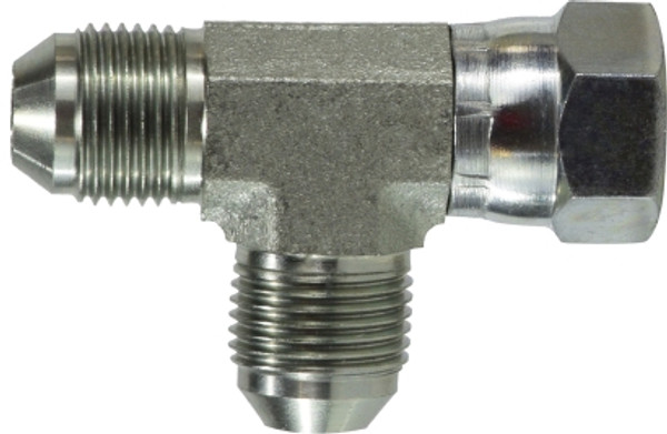 Midland Metal 66026 Swivel Run Tee, 3/8 in MJIC x 3/8 in FJIC x 3/8 in MJIC, Steel