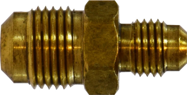 Midland Metal 10116 Reducing Union, 1/4 in SAE 45 deg Male Flare x 3/16 in SAE 45 deg Male Flare, Brass