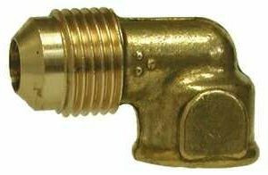 Midland Metal 10324B 90 deg Barstock Elbow, 1/2 in Male Flared x 3/8 in FPT, Brass