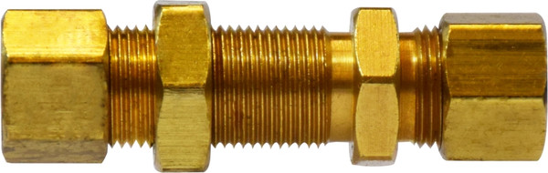 Midland Metal 18093 Bulkhead Union, 1/2 in Compression x 1/2 in Compression, Brass