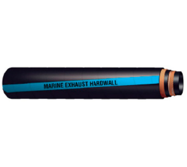 Buchanan Rubber MXH-300 Marine Exhaust Hardwall Hose, 100 ft L, Rubber Tube, Black with Blue Stripe