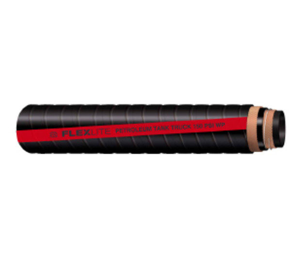 Buchanan Rubber TTD150-200 Flexlite Tank Truck Drop Hose, 100 ft L, 150 psi, Rubber Tube, Black with Red Stripe