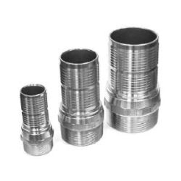 Buchanan Rubber CNT-200CR-SS316 Crimplok Combination Nipple, 2 in Hose Barbed x 2 in MIP, Stainless Steel