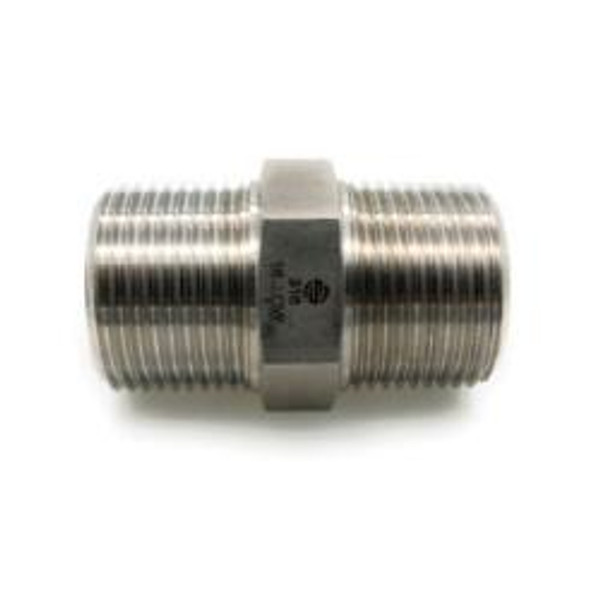 Stainless Adapters SS5404-08-06 Reducing Hex Nipple, 1/2 in MNPT x 3/8 in MNPT, 1.7 in L, Stainless Steel