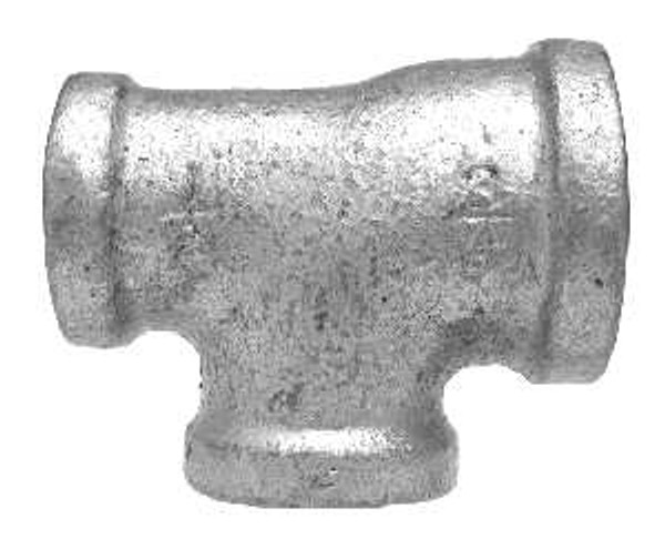 Midland Metal 64313 Reducing Tee, 2 in FPT x 1-1/2 in FPT x 1-1/2 in FPT, Iron, Galvanized, 150 lb