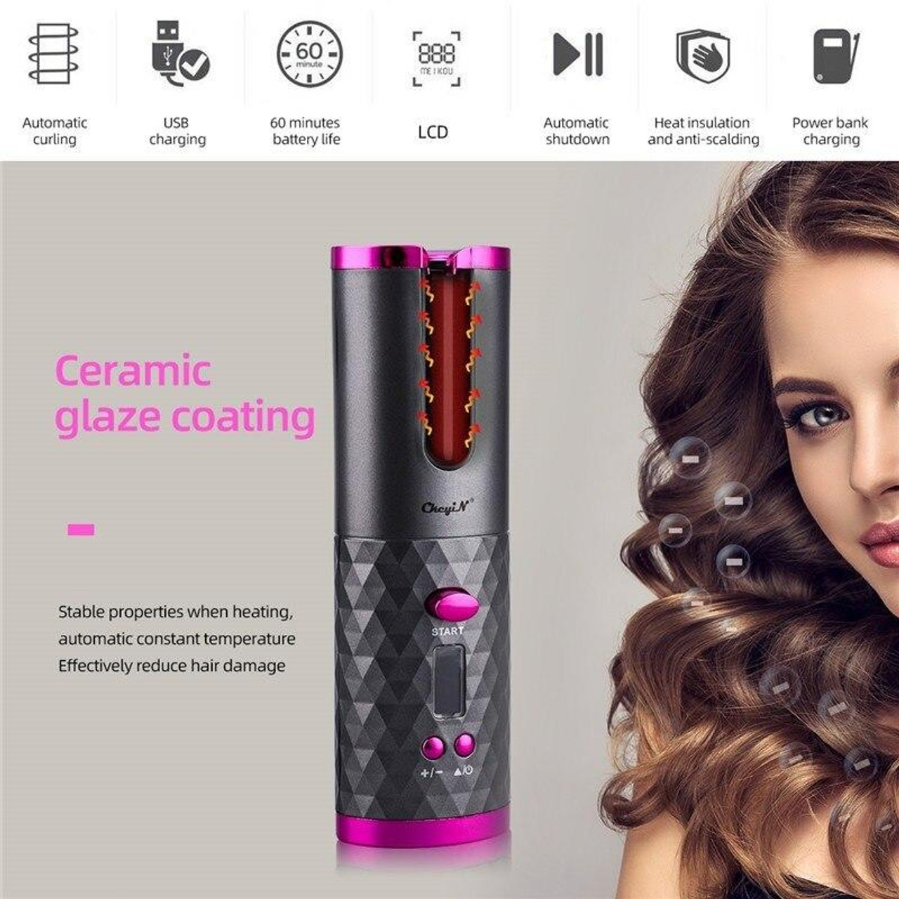 AUTOMATIC CURLING IRON WAND HAIR WAVER FOR LONG HAIR