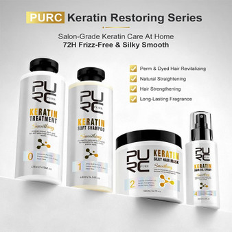 PURC Keratin Treatment Set 4PCS | Shampoo, Mask & Repair Spray
