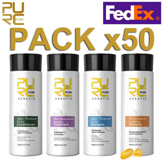 PAQUETE DE TRATAMIENTO DE KERATINA 50 x KIT DE TRATAMIENTO DE KERATINA CHAMPÚ PURIFICANTE CHAMPÚ DIARIO DE KERATINA ACONDICIONADOR 4 x 3.3 fl oz 4 x 100 ml