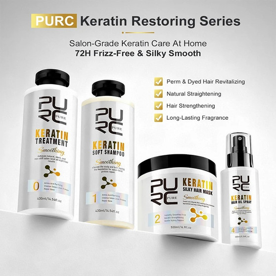 PURC Keratin Treatment Set 4PCS | Shampoo, Mask & Repair Spray