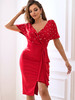 Red ruffles bodycon summer dress 