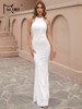Sequin Party Sleeveless Floor-Length Bodycon Tassel Solid Color Maxi Wedding Dress