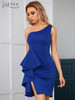 New Summer Elegant Blue One Shoulder Sleeveless Dress 