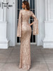 Summer Elegant Maxi Sequins Split Sleeves V Neck Evening Prom Party Dress