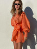 Lace-Up Bow Orange Linen Dress