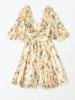 V-neck Flare Sleeve Floral print Pleated Dress