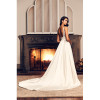 A-line V-Neck Backless Lace Appliques Satin Court Train Bridal Dress
