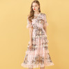 Lace Patchwork Print Chiffon Floral Elegant Tiered Dress