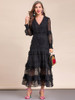 Lantern sleeve Lace Embroidered Patchwork Midi Party Dress