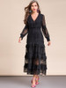 Lantern sleeve Lace Embroidered Patchwork Midi Party Dress