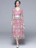 Elegant V-neck Embroidery Gauze Long Dress