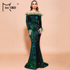 Missord 2021 Sexy Off Shoulder Feather Long Sleeve Sequin floor length Evening Party Maxi Reflective
